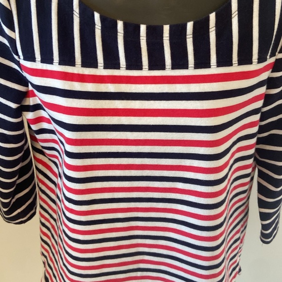 Top 3/4 Sleeve By Talbots Pink and Navy Stripes Size Medium Petite - Picture 2 of 8